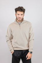 Corduroy Quater Zip Sweater (Beige)