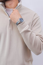 Corduroy Quater Zip Sweater (Beige)