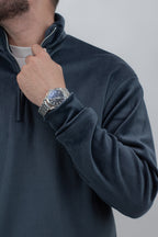 Corduroy Quater Zip Sweater (Blue)