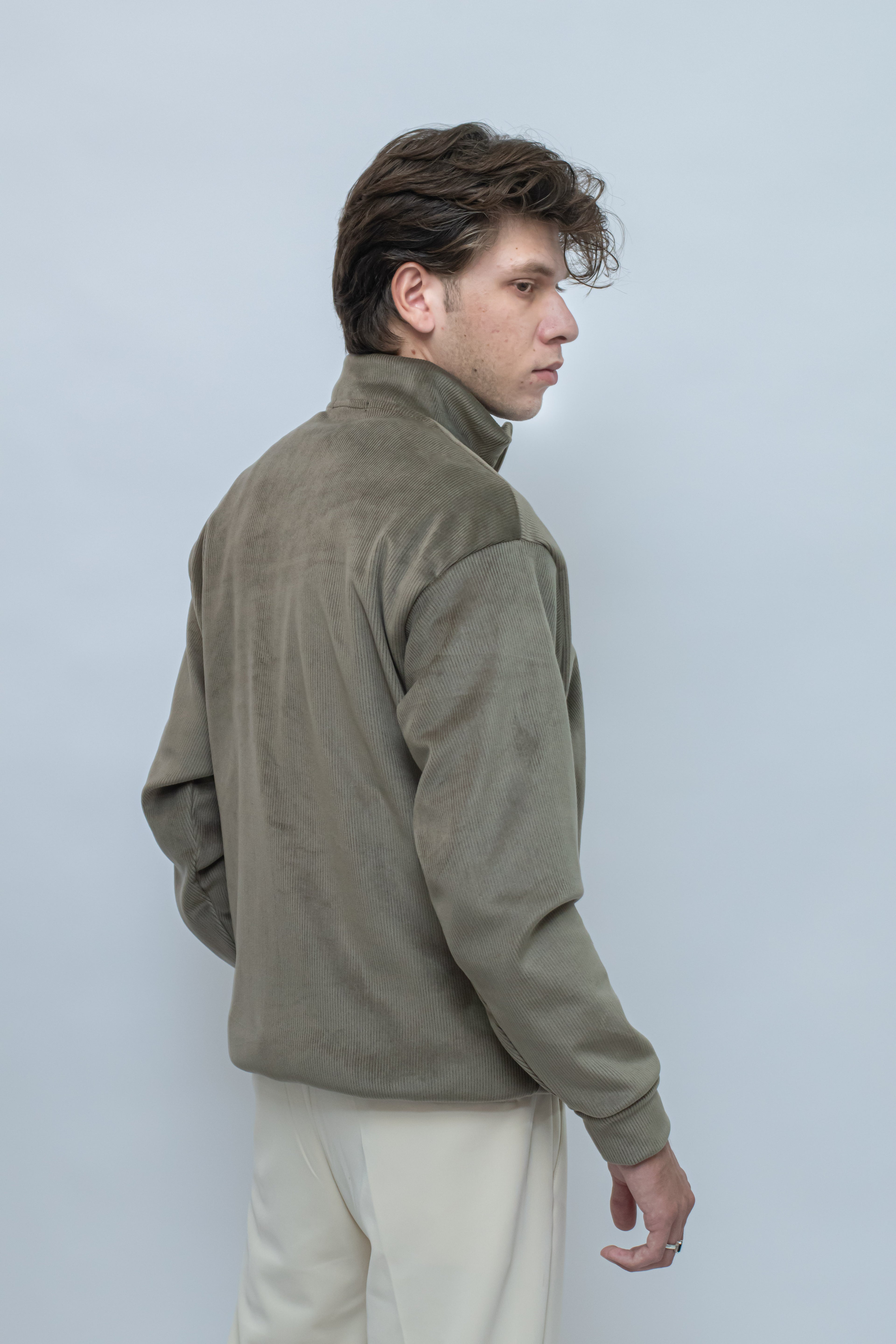 Corduroy Quater Zip Sweater (Olive)