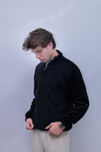 Corduroy Quater Zip Sweater (Black)