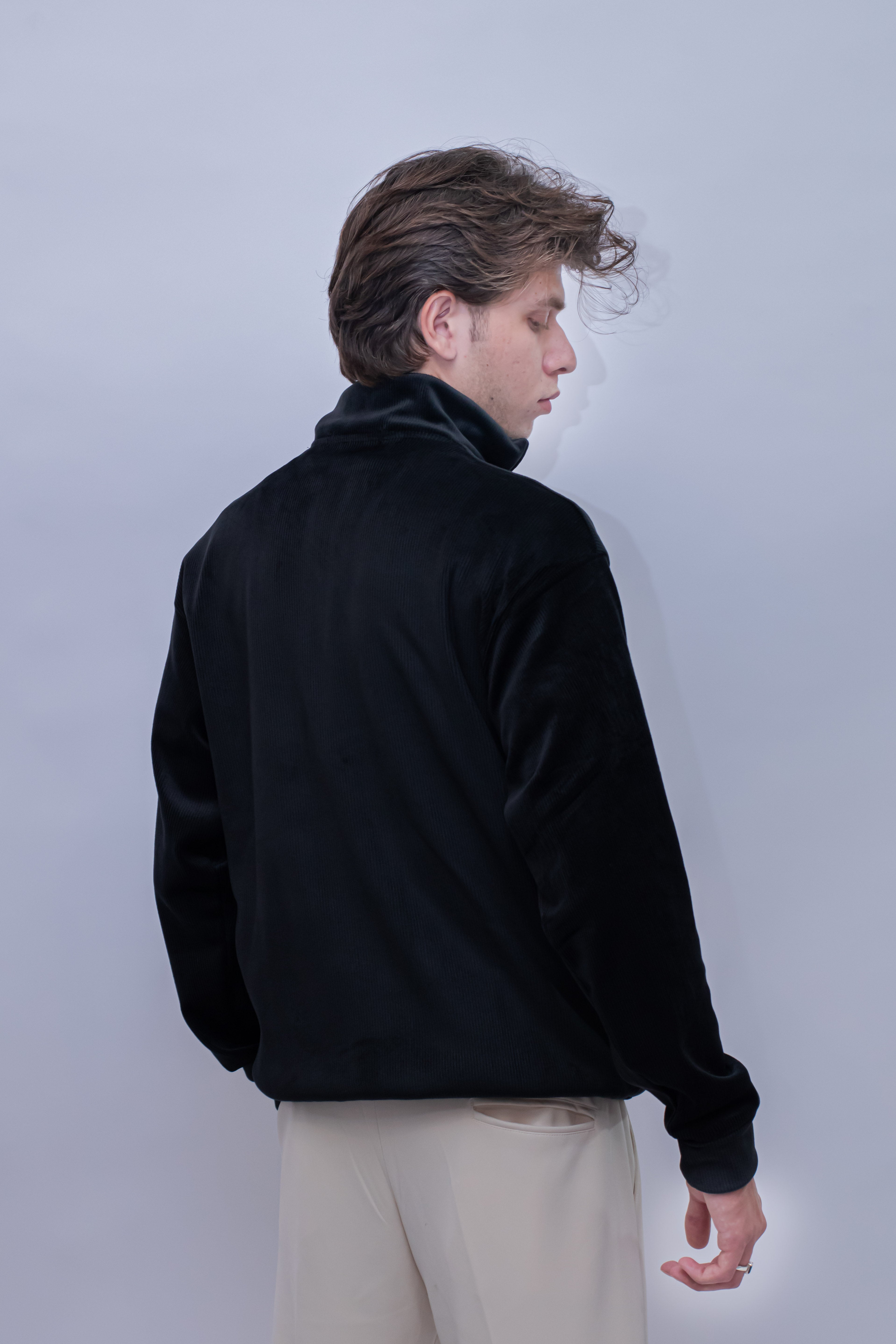 Corduroy Quater Zip Sweater (Black)