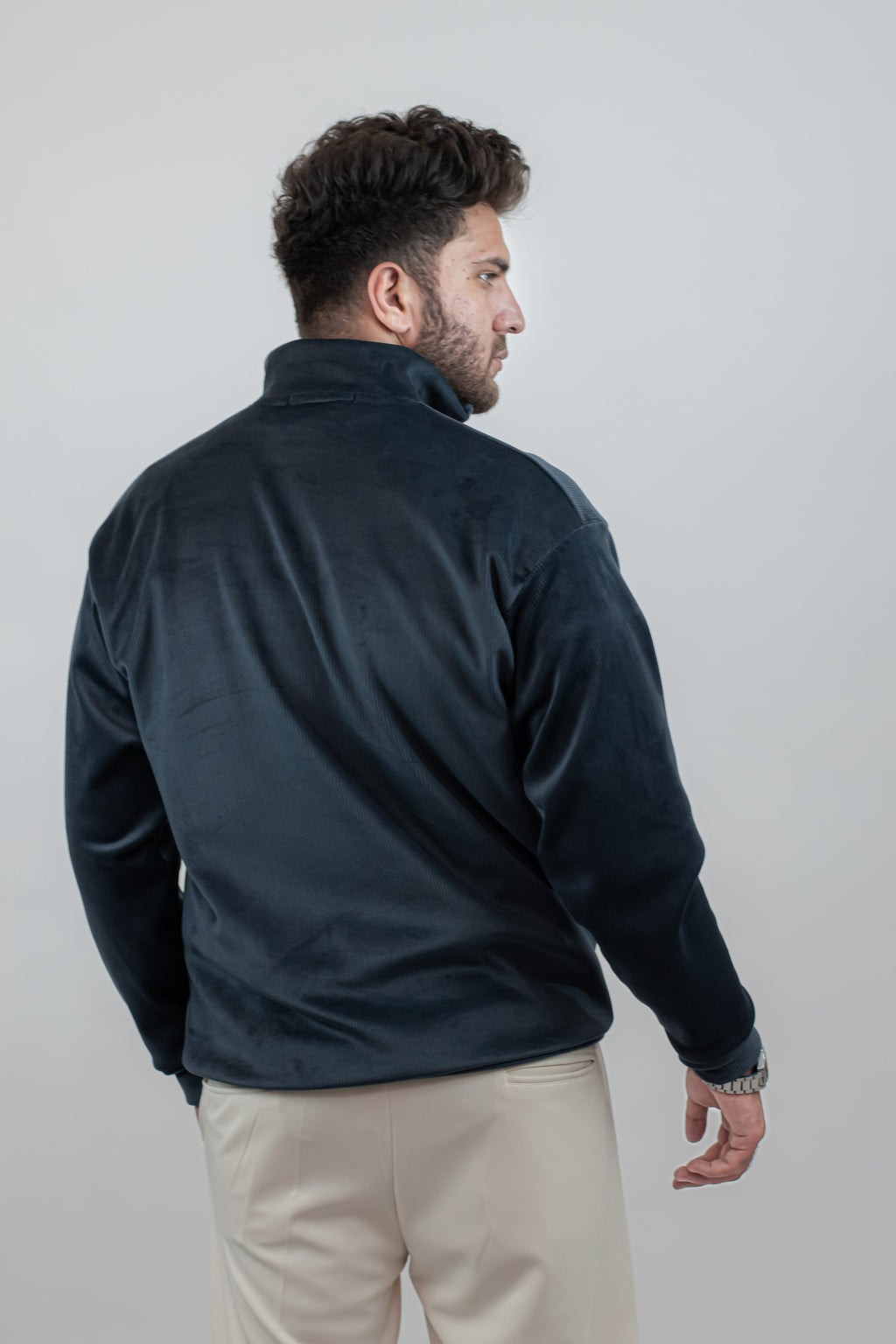 Corduroy Quater Zip Sweater (Blue)