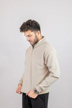 Corduroy Quater Zip Sweater (Beige)