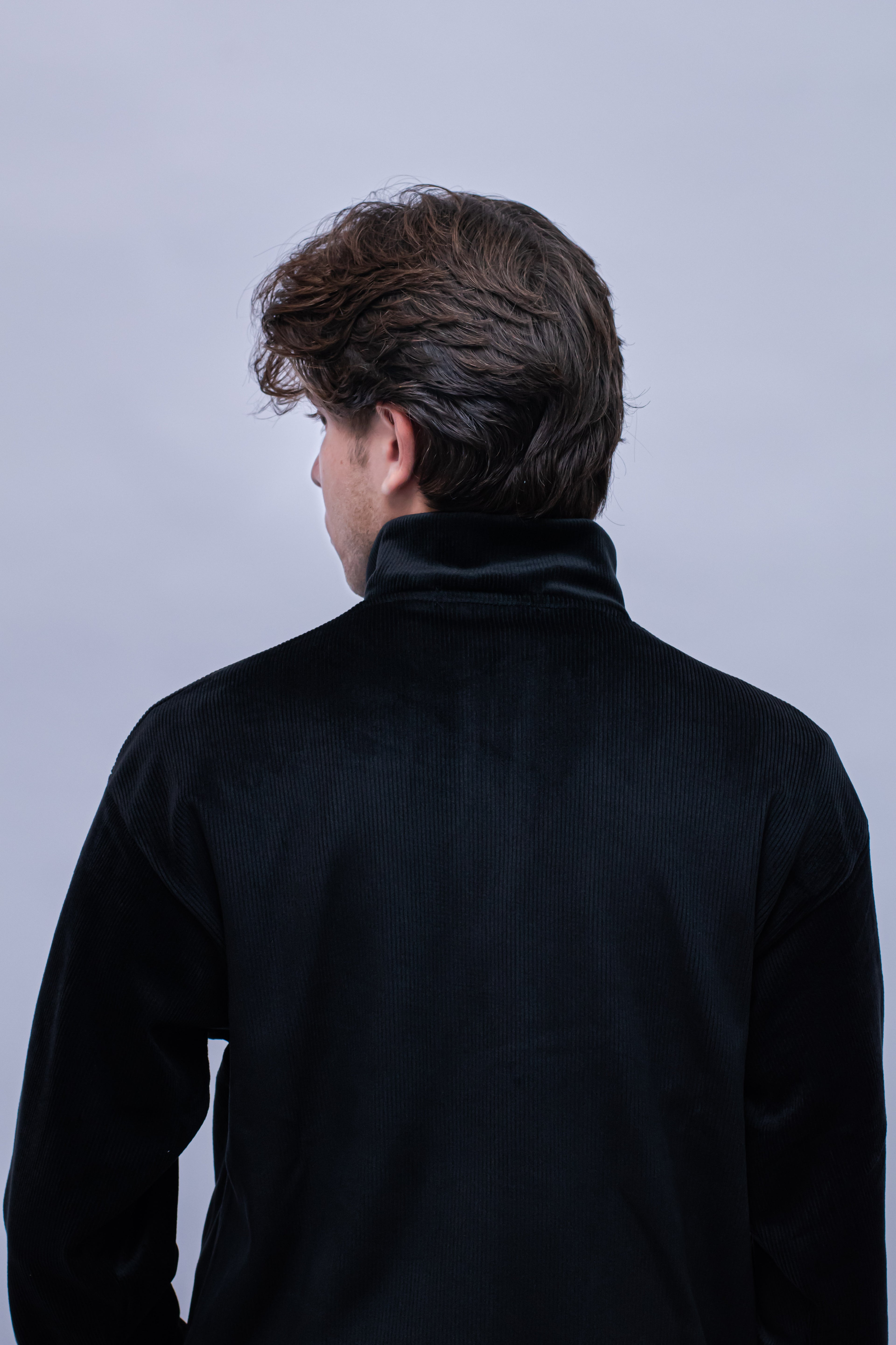 Corduroy Quater Zip Sweater (Black)