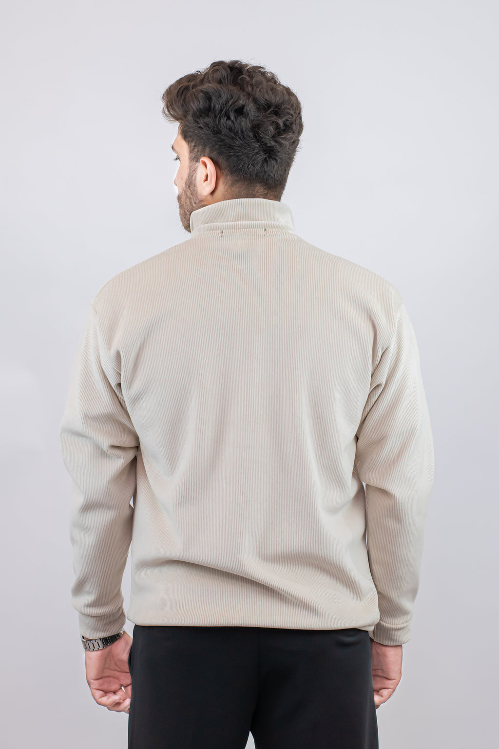Corduroy Quater Zip Sweater (Beige)