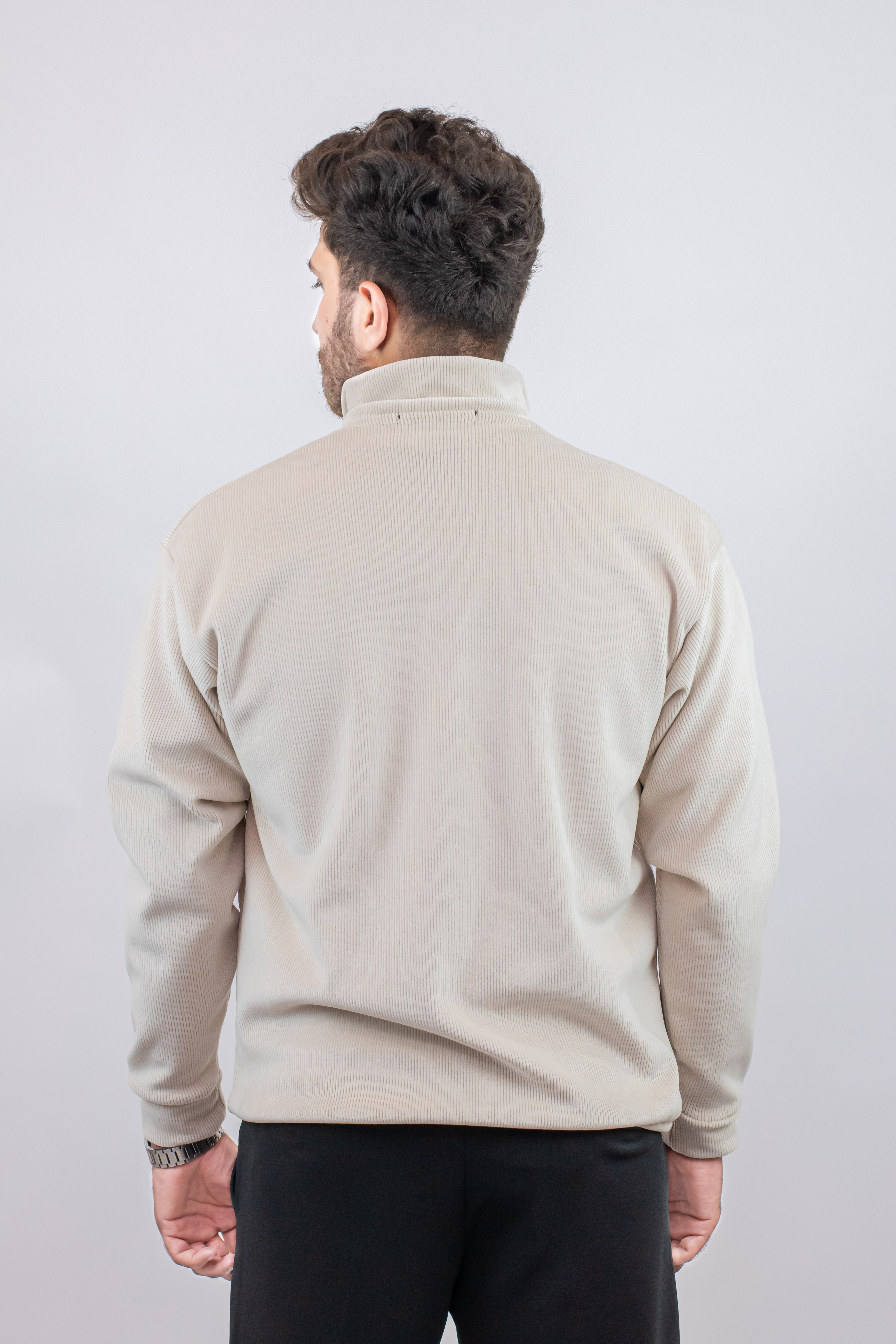 Corduroy Quater Zip Sweater (Beige)