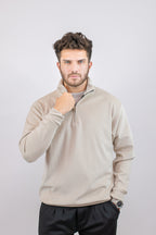 Corduroy Quater Zip Sweater (Beige)