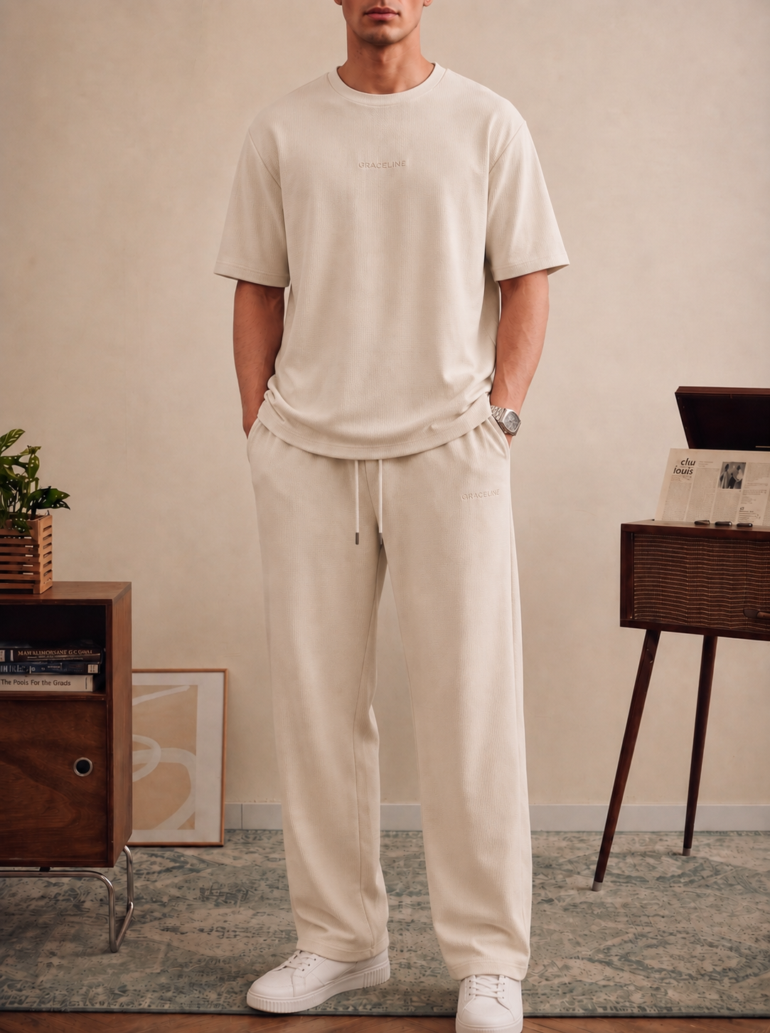 Beige Slim Fit Co-Ord Set