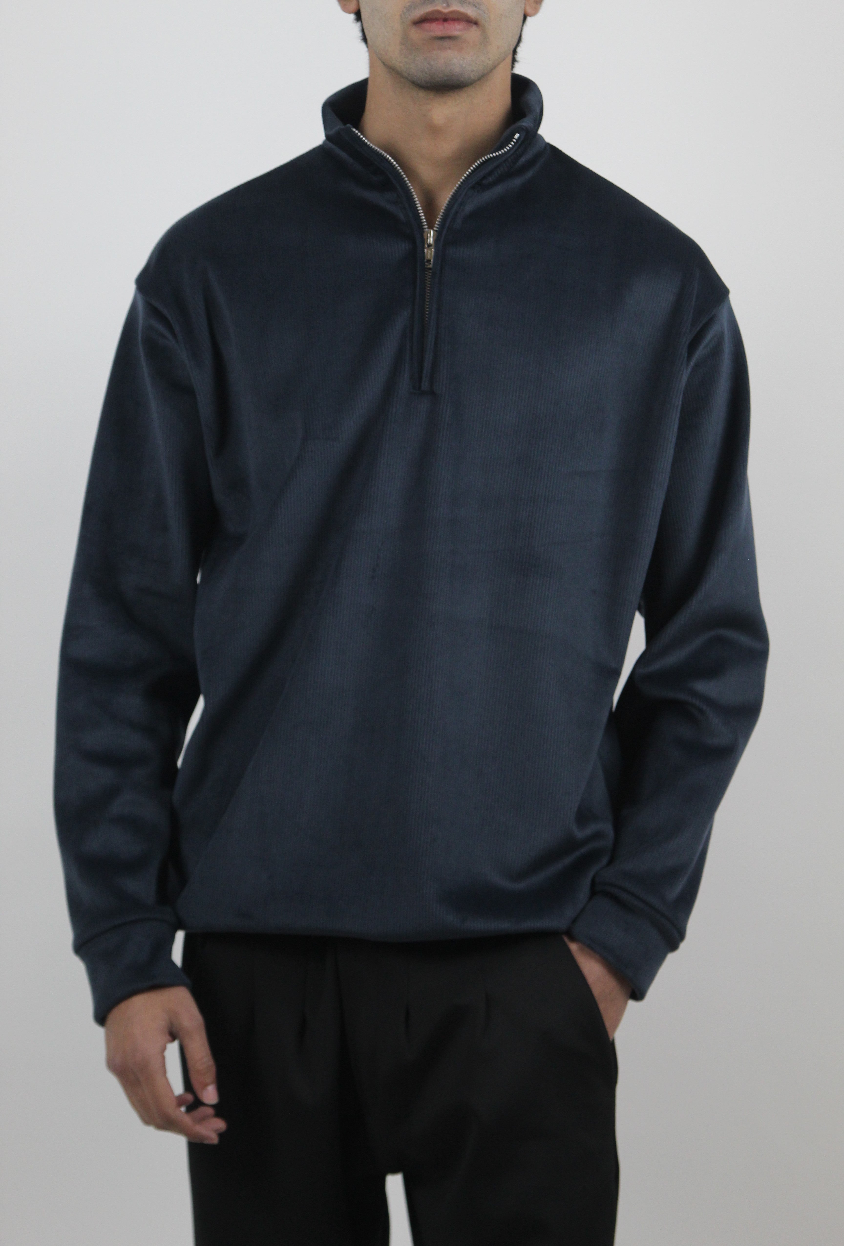 Corduroy Quater Zip Sweater (Blue)