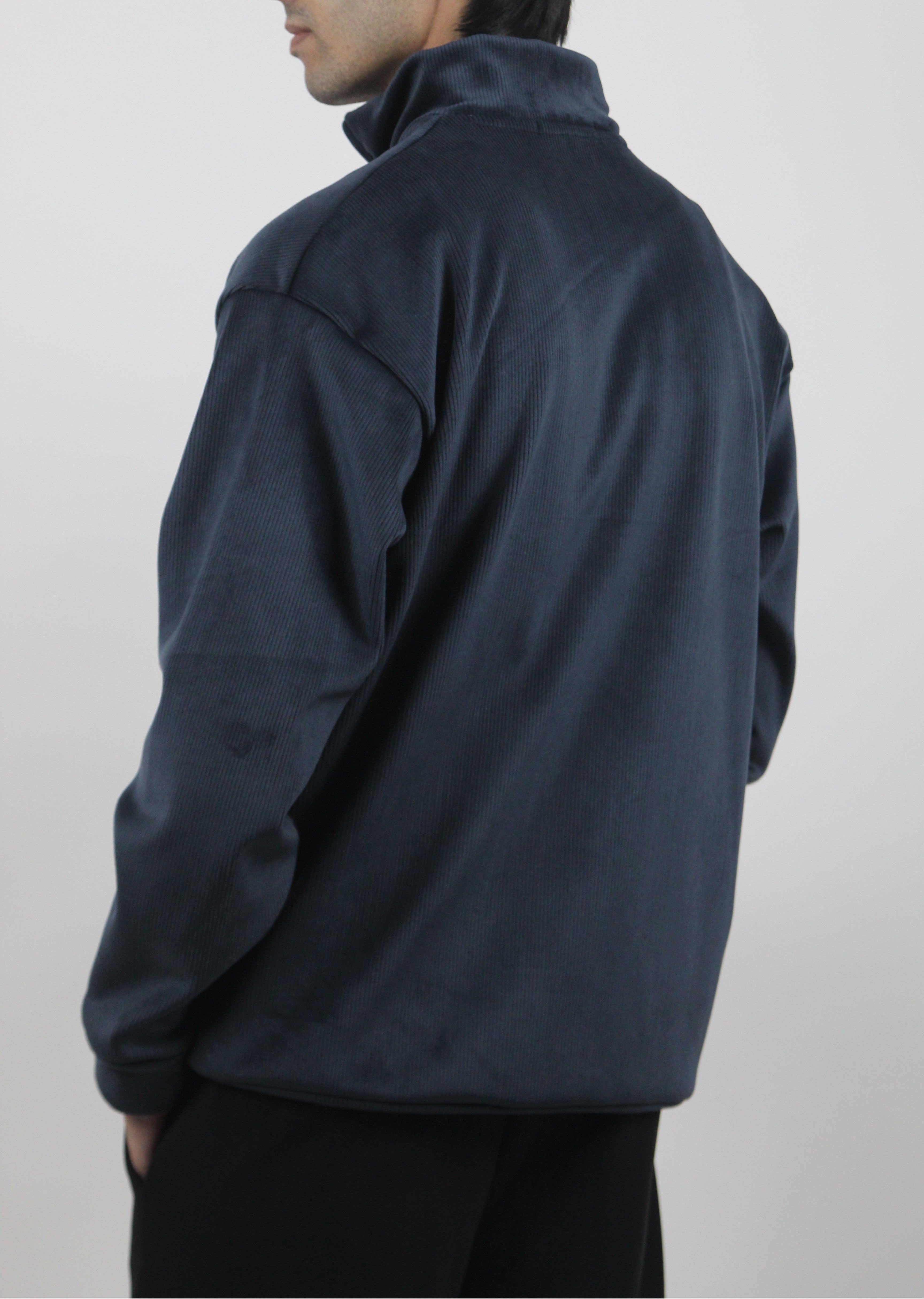 Corduroy Quater Zip Sweater (Blue)