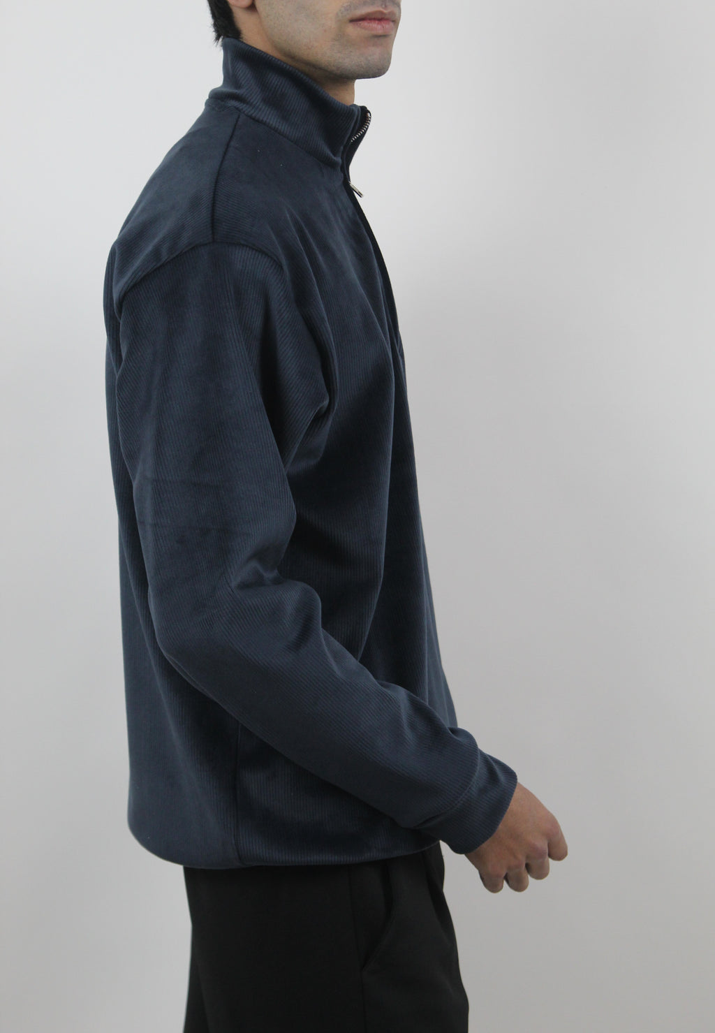 Corduroy Quater Zip Sweater (Blue)