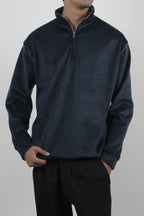 Corduroy Quater Zip Sweater (Blue)