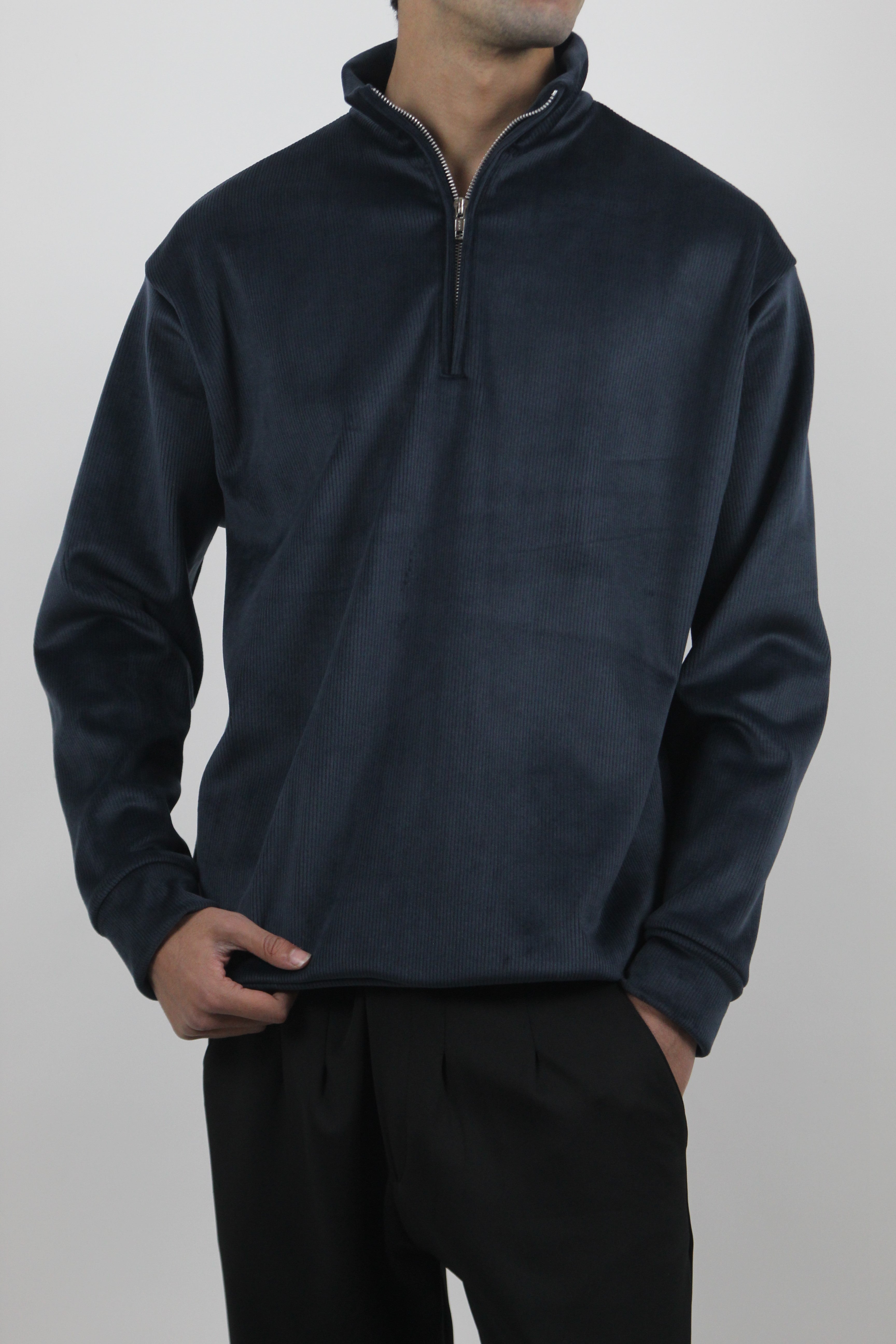 Corduroy Quater Zip Sweater (Blue)