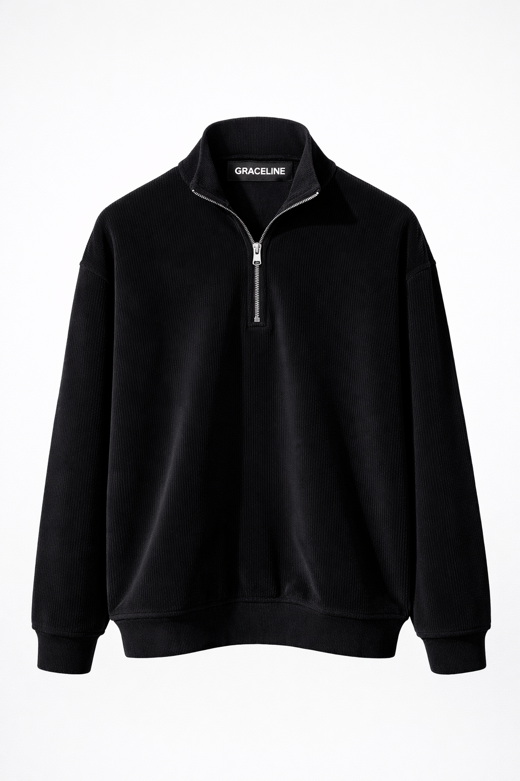 Corduroy Quater Zip Sweater (Black)