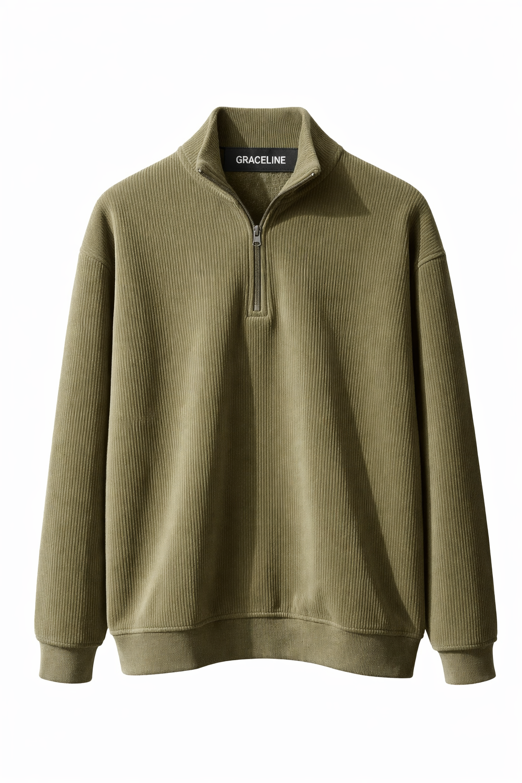 Corduroy Quater Zip Sweater (Olive)