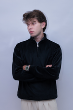 Corduroy Quater Zip Sweater (Black)