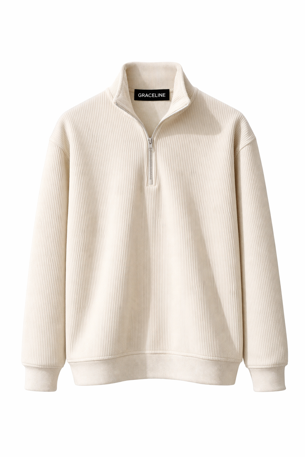 Corduroy Quater Zip Sweater (Beige)
